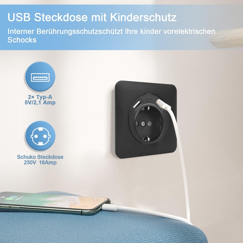 CNBINGO USB Single Socket Flush-Mounted with Claws - Simple Schuko