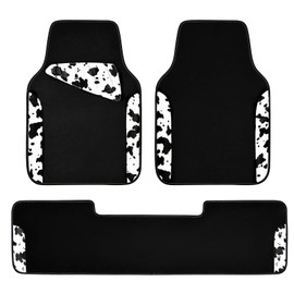 CAR PASS Waterproof Universal 3Pcs Car Floor Mats, Cow Print Car Mats Fit for SUV,Vans,sedans, Trucks,Set of Vehicles Car Carpet with Driver Heel Pad and Nibs Backing, Cute Women Girly (Black White)