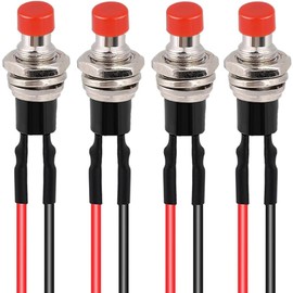RUNCCI-YUN 4 x 7 mm Pre-Wired Mini Self-Locking Pressure Switch, ON/OFF 2-Pin Round Push Button for Car, Boat, Arduino, DIY, AC 250 V/1.5 A, 125 V/3 A Mini Button (Red)