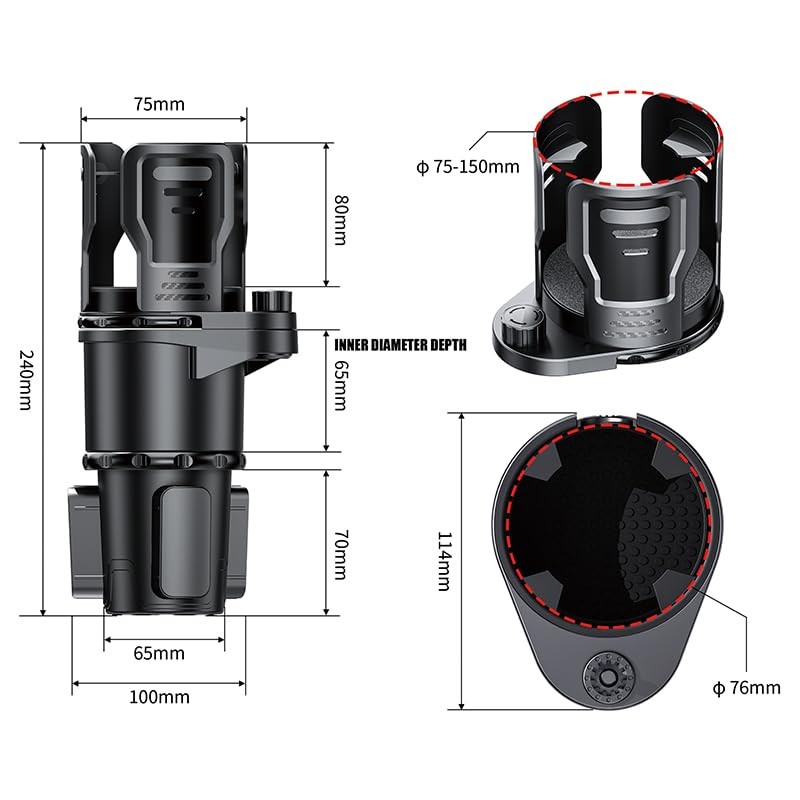 Upgrade Dual Cup Holder Expander, 2 in 1 Multifunction Cup