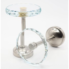 MERIVILLE Set of 2 Cut Crystal Window Drapery Medallion Holdbacks, Curtain Tiebacks, Wall Hook, Tassel Holder, Satin Nickel