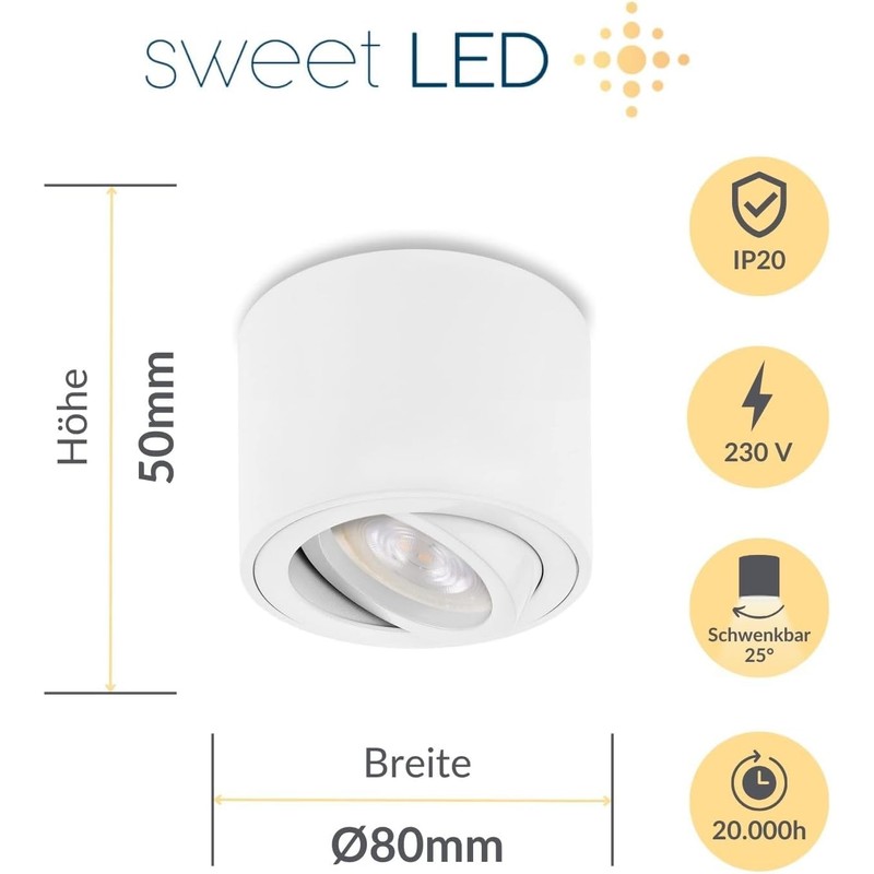 Sweet Led Surface-Mounted Spotlight Flat White Matt Aluminium Ceiling Spotlights
