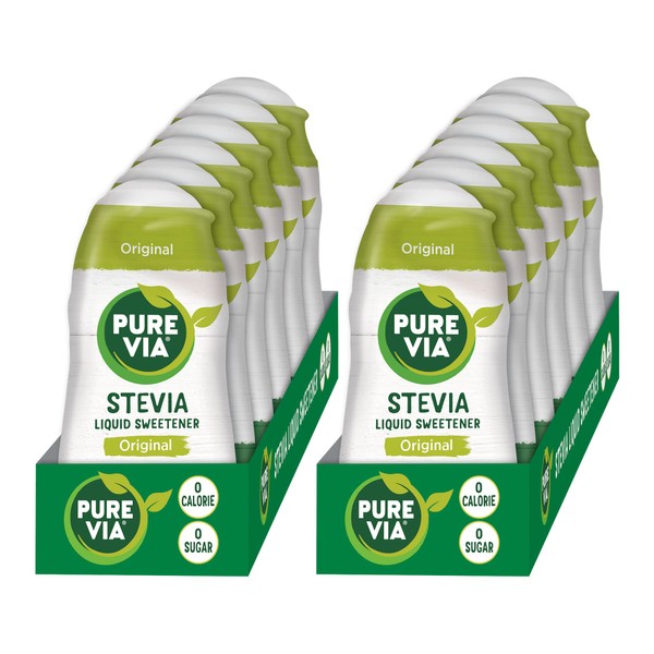 Pure Via Stevia Liquid, Stevia Drops, Liquid Stevia, No Erythritol, Sugar Substitute, 1.62 Fl Oz (Pack of 12)