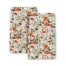 Cukemip Boho Mushroom Decor Botanic Plant Beige Kitchen Dish Towel Set of 2 Cotton Soft Absorbent Decorative Hand Towels Farmhouse Tea Towels Bathroom Home Decorations 16"x 24"