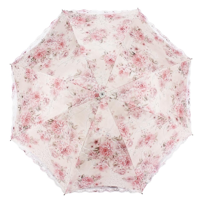 Honeystore Flower Print Vintage Parasol Anti-UV Folding Lace Embroidery Umbrella