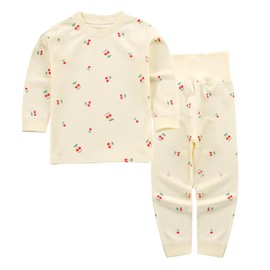 YANWANG 100% Cotton Baby Children's Pyjamas Boys Girls Pyjamas Set Long Sleeve Sleepwear, cherry