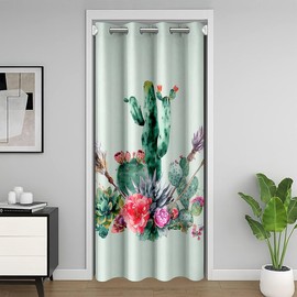 Cactus Door Curtain for Doorway Privacy 34"x80" Boho Succulent Closet Door Cover Curtain for Bedroom Botanical Print Room Curtain Natural Theme Indoor Green Plants Mat Green White Window Treatments