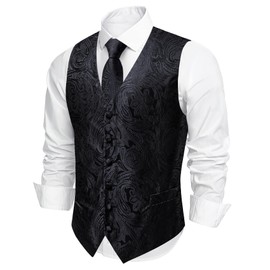 Barry.Wang Formal Men Vest Paisley Jacquard Silk Tie Suit Waistcoat Set Wedding 5PCS