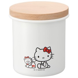 Skater ENC8-A Enameled Canister, Wooden Lid, 25.5 fl oz (750 ml), Kitty & Tiny Cham Sanrio