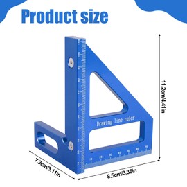3D Multi Angle Measuring Ruler, 45° & 90° Degree Triangle Layout Scriber, Aluminum Alloy Miter Triangle Ruler Woodworking Measuring Tools, Woodworking Square Protractor for Engineer Carpenter (Blue)