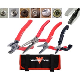 Vampliers VAMPLIERS 4-Piece Stripped Screw Extractor Pliers Set. Made in Japan. 8" Linesman, 7.5" Long Nose, 6.25" Multi-Purpose & 5" ESD Safe Pliers + Tool Pouch. Remove any Stripped/Damaged/Rusted Screws.