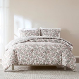Lush Decor Zara Floral Block Reversible Comforter 3 Piece Set Full/Queen Misty Rose - Floral Comforter - Block Print Bedding Set - Vintage Boho Decor