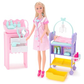 Toyland® Doctor & Baby Playset - 1 Doll, 1 Baby, 1 Bath Station, 1 Changing Table and 15 Accessories Included - Girls Toy