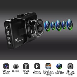 Podazz Dash Cam Car Front and Rear - 3 Inch IPS Screen FHD 1080P Dash Cam, for Cars 170 Wide Angle, Super Night Vision, G-Sensor, Loop Recording and Motion Detection, Parking Monitoring