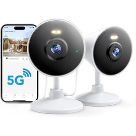 5G & 2.4G Indoor/Outdoor Security Camera for Home, Baby/Elder/Dog/Pet Camera with Phone App, WiFi Camera w/Spotlight Color Night Vision 2-Way Audio - Color: 【5G&2.4G】White-2Pack