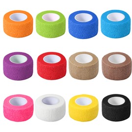 12 Pack Self Adhesive Bandage Wrap, 1 in x 5 Yards Non-Woven Self Adherent Cohesive Bandage, Vet Wrap Wound Tape for Thumb Finger Wrist Knee Ankle, Mix Colors