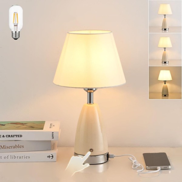 Modxian White Ceramic Table Lamp for Living Room, 3 Way