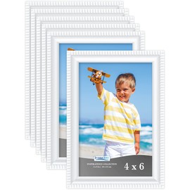 Icona Bay 6x4 inch Picture Frames (White, 6 Pack) Beautifully Detailed Moulding, Contemporary Picture Frame Set, Wall Mount or Table Top, Inspirations Collection
