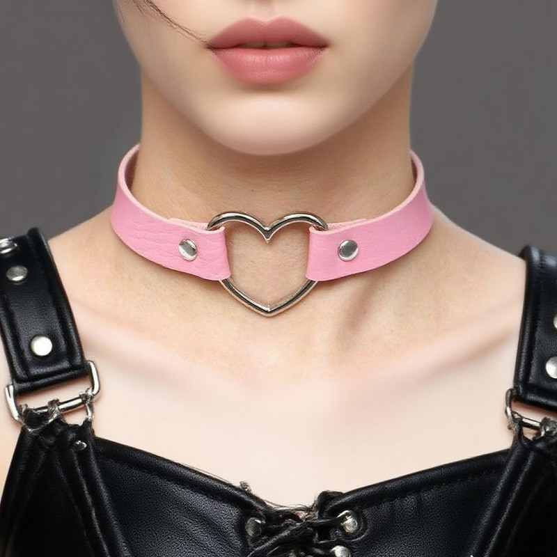 Alisitina Choker Necklace for Women,0.7" Width Soft Love Heart Adjustable