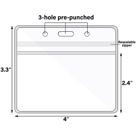 Happy Trees Badge Holder Horizontal ID Card Protector, Name Tag Badge Holders with Resealable Zip, Clear PVC Plastic Sleeves, Pass Case Credential Pouch for Office, School (8 Pack)