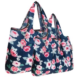 allydrew Large & Small Foldable Tote Nylon Reusable Grocery Bags, Set of 2, Rose Floral