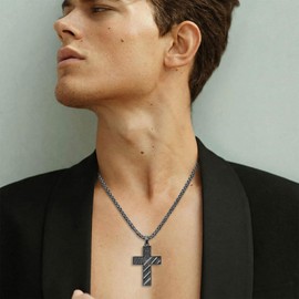 YYB Black American Flag Cross Necklace for Men Sterling Silver Patriotic Cross Pendant Amulet Protection Jewelry Confirmation Baptism Catholic Christian Religious Jewelry Gift for Men