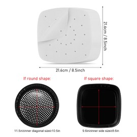 Pack of 100 Baking Paper for Hot Air Fryer, 21.6 cm Baking Paper, Airfryer, Non-Stick Perforated Air Fryer, Parchment Paper for Bamboo Steamers, Baking, Steaming Desserts - White
