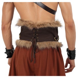 KUOIN Medieval Wide Belt, Men Faux Fur Waist Armor Renaissance Eskimo Costume Accessories Women Corset (Brown, Medium)
