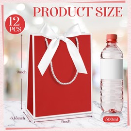 Silkfly 12 Pcs Thank You Gift Bags with Handle 9 x 7 x 3.15'' Welcome Gift Bags with Bow Ribbon for Wedding Bridal Baby Shower Birthday Housewarming Christmas Party (Red and White)