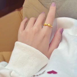 Gold Bow Ring for Women, Trendy Simple Gold Bow Rose Gold Open Rings Dainty Heart Adjustable Rhinestone Pearl Rings for Teen Girls Holiday Jewelry Gifts (Bow1)