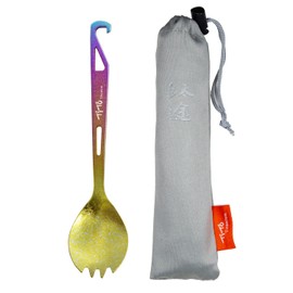 TiTo Titanium Fork Spoon Lightweight Portable Outdoor Dinner Spoon Fork Dinner Cutlery Outdoor Camping Spork with Bottle Opener (Bright Coloful)