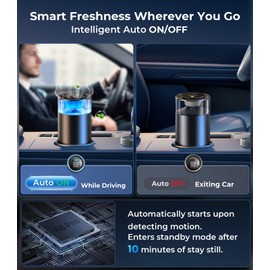 Hitolza Smart Car Air Fresheners, Ambient Light & Mist Fragrance, Auto On/Off Car Air Freshener Diffuser, Adjustable Intensity, Lasts 6 Months, Built-in Battery, Premium Scents Refill X2 - Coconut