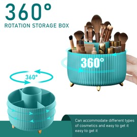 Diesisa 360 Rotating Makeup Brush Organizer With 5 Sections, Spining Countertop Swivel Makeup Brush Holder for Cosmetics, Nail Polish, Art Supply, Bathroom Vanity Desktop Organizer - Blue