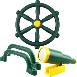 4 Pcs Kids Playground Accessories Outdoor Plastic Steering Wheel Telescope Safety Handles Toy Playset for Treehouse Garden Backyard Playhouse (Green Set 1)