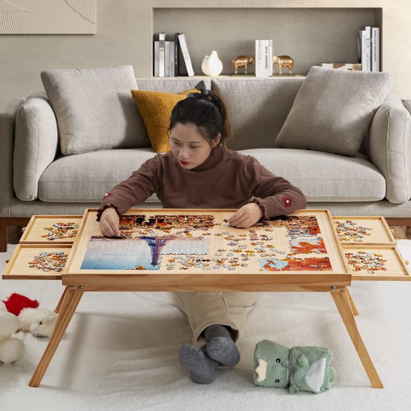 TEAKMAMA TEAKMAMA 1500 Piece Wooden Jigsaw Puzzle Board with 4
