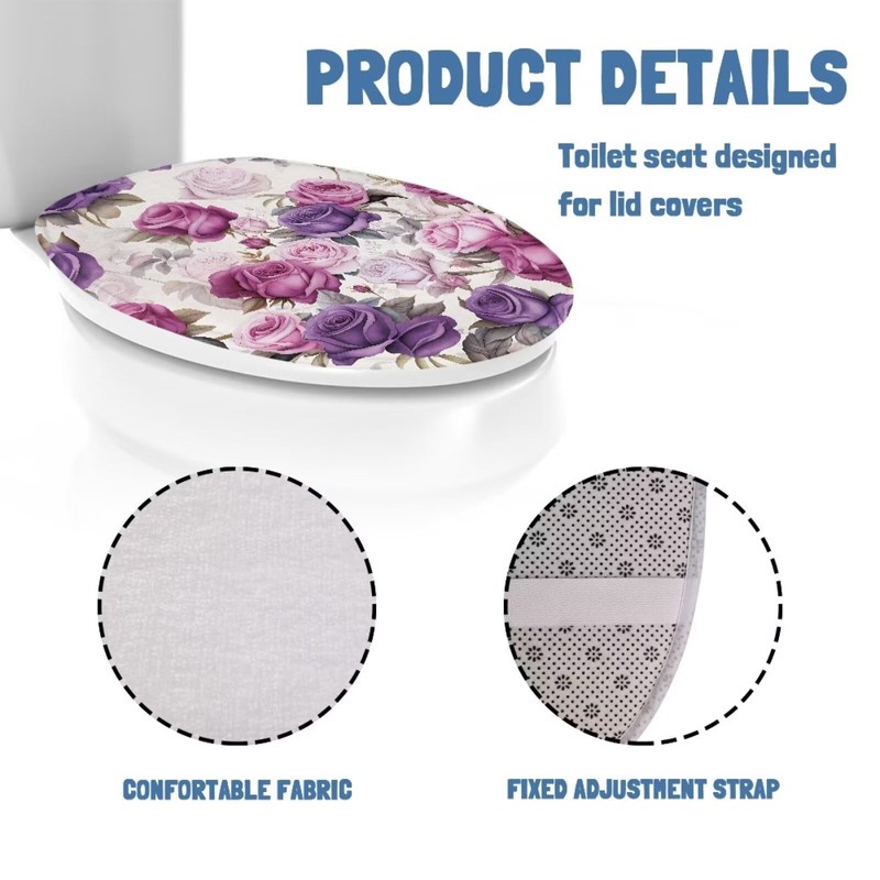 Oamsistay Purple Rose Toilet Lid Cover Soft Plush Seat Bathroom