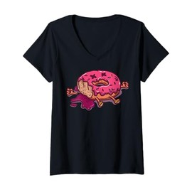Womens Cute Cartoon Donut Character Design For Kids V-Neck T-Shirt