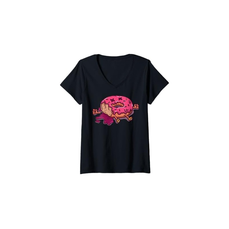 Womens Cute Cartoon Donut Character Design For Kids V-Neck T-Shirt