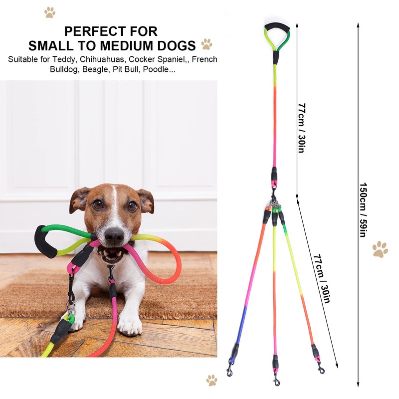 3 Way Dog Leash, 75 Inch Dog Leash Detachable 360