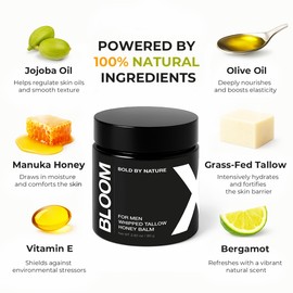 Natural Tallow and Honey Skin Care Balm - 100% Grass Fed Whipped Beef Tallow Face Moisturizer for Men’s Skin - Lip, Face & Body Hydrating Cream with Raw Manuka Honey, Jojoba & Olive Oil - 2.82 oz