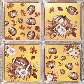 Horaldaily 72 PCS Fall Window Cling Sticker, Football Brown Leaves Home Party Supplies Shop Window Glass Display Decoration