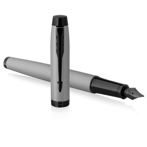 Parker IM Fountain Pen | Matte Grey with Black Trim | Medium Point with Blue Ink Cartridge | Gift Box