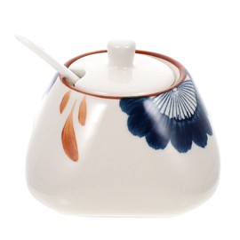 Zerodeko Food Containers Dispenser Ceramic Sugar Bowl Japanese Condiment Pots Seasoning Box Salt Bowl Sugar Container Jars Sugar Dish with Lid and Spoon for Coffee Bar Home Canning Bottle