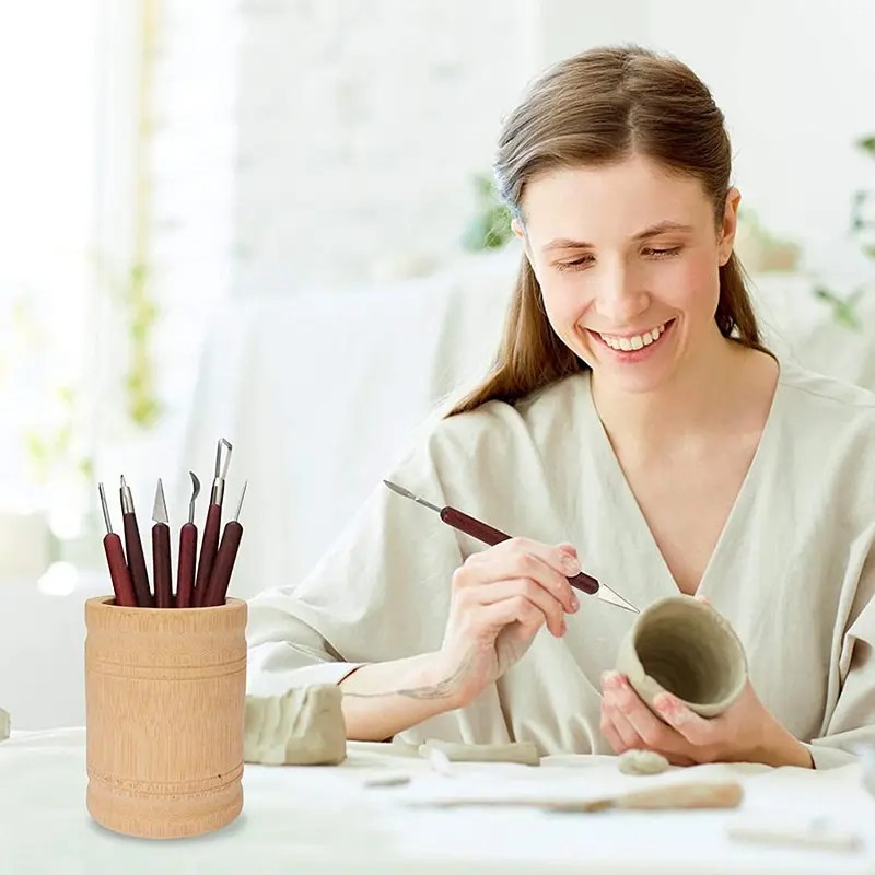 6-Piece Pottery Sculpting Tool Set with Wooden Handles