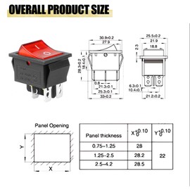 Fielect 2Pcs ON/Off Boat Rocker Toggle Switch 4 Pins 2 Position AC 20A/125V 16A/250V DPST Rocker Toggle Switch with Red LED Light