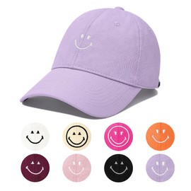 Zando SmileyWorld Smiley Face Baseball Cap Women Men Teens Cotton Trendy Preppy Embroidery Purple Funny Baseball Hat for Golf Running Gym