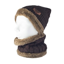Orurudo Fishing Gear qa100102a06n0 Knit Hat & Neck Warmer Set with Boa Balaclava, Cold Protection, Heat Retention, Unisex, One Size Fits Most, Brown