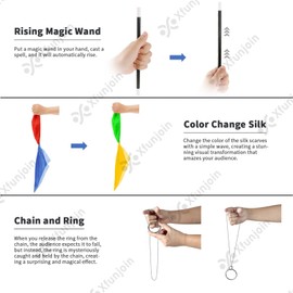 6Pcs Easy to Use Magic Tricks Set with Tutorial Video,Magic Wand, Magic Worm, Change Silk - Perfect Beginner Magician Props, Ideal Gift for Christmas & Birthday