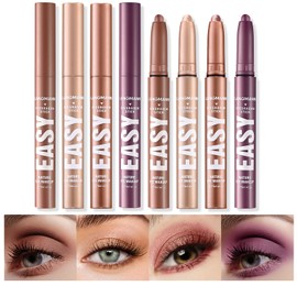 LANGMANNI Eyeshadow Stick,4 PCS Waterproof Multi-Color Eyeshadow Pen Set,Creamy Long-Lasting Eye Makeup Kit,Natural & Shimmer Shades Contour Stick,Gifts For Women (#5+8+12+18-4Colors)