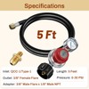 0-30 PSI Adjustable Propane Regulator with Gauge, 5 FT